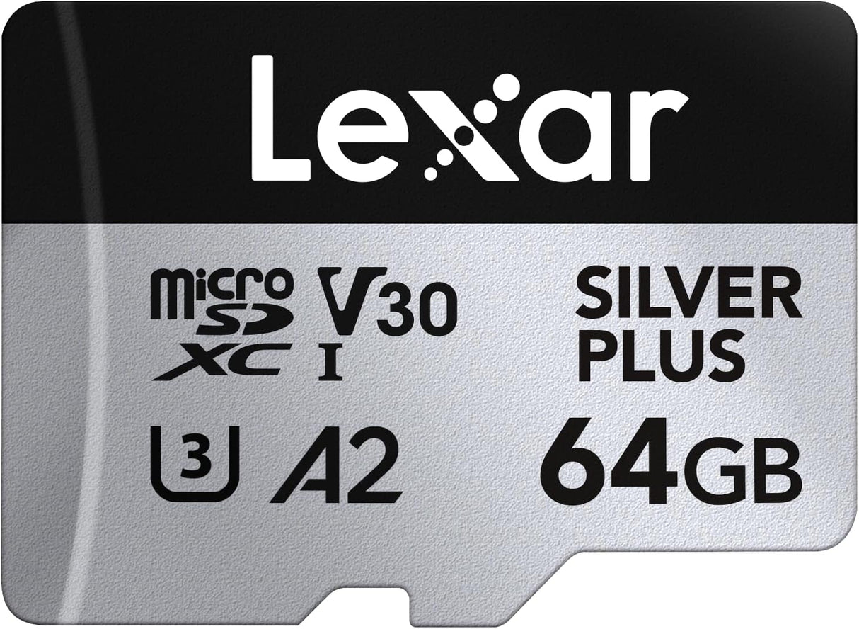Lexar Silver Plus 64GB microSDXC UHS-I Memory Card 205MB/s SD Adapter 4k UHD