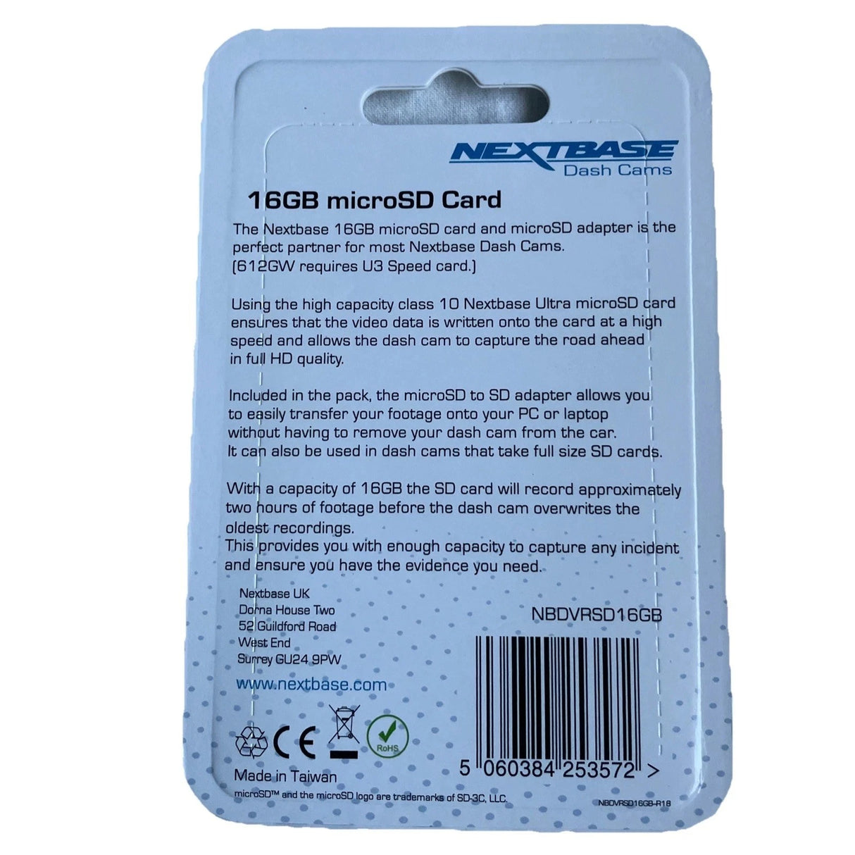 Nextbase 16GB MicroSDHC Memory Card Class 10 Dash Cam Card with Adapter