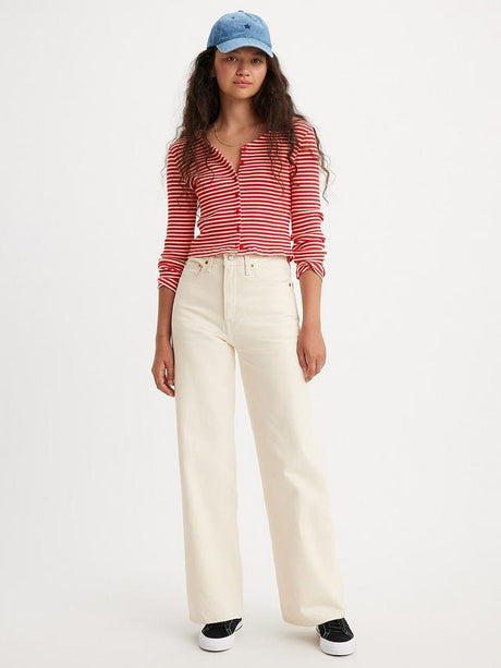 Levis Ribcage Wide Leg High Rise Cotton Denim Jeans - W28m x 32L White/Cream