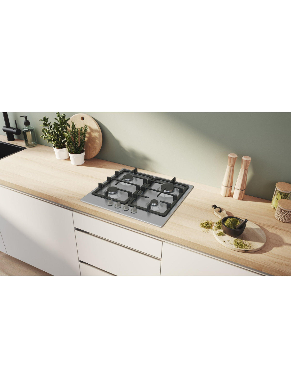 Bosch Series 4 PGP6B5K90 60cm 4-Burner Integrated Gas Hob - Stainless Steel