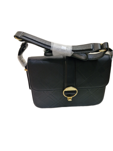 Barbour Rosa Leather Flap Over Adjustable Crossbody Bag Black/Deboss Tartan