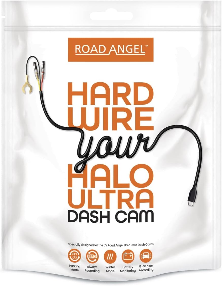 Road Angel Dash Cam USB-C Hardwiring Kit for Parking Mode Monitoring - Black