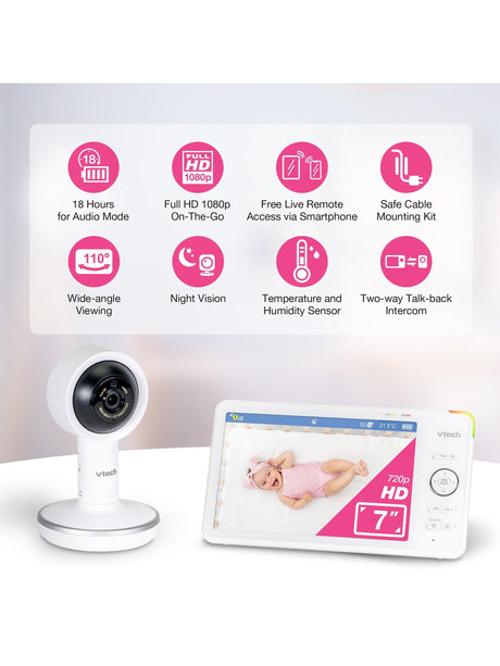 VTech RM7787HD 7 inch Over-The-Cot Wi-Fi Baby Monitor - Rechargeable Battery