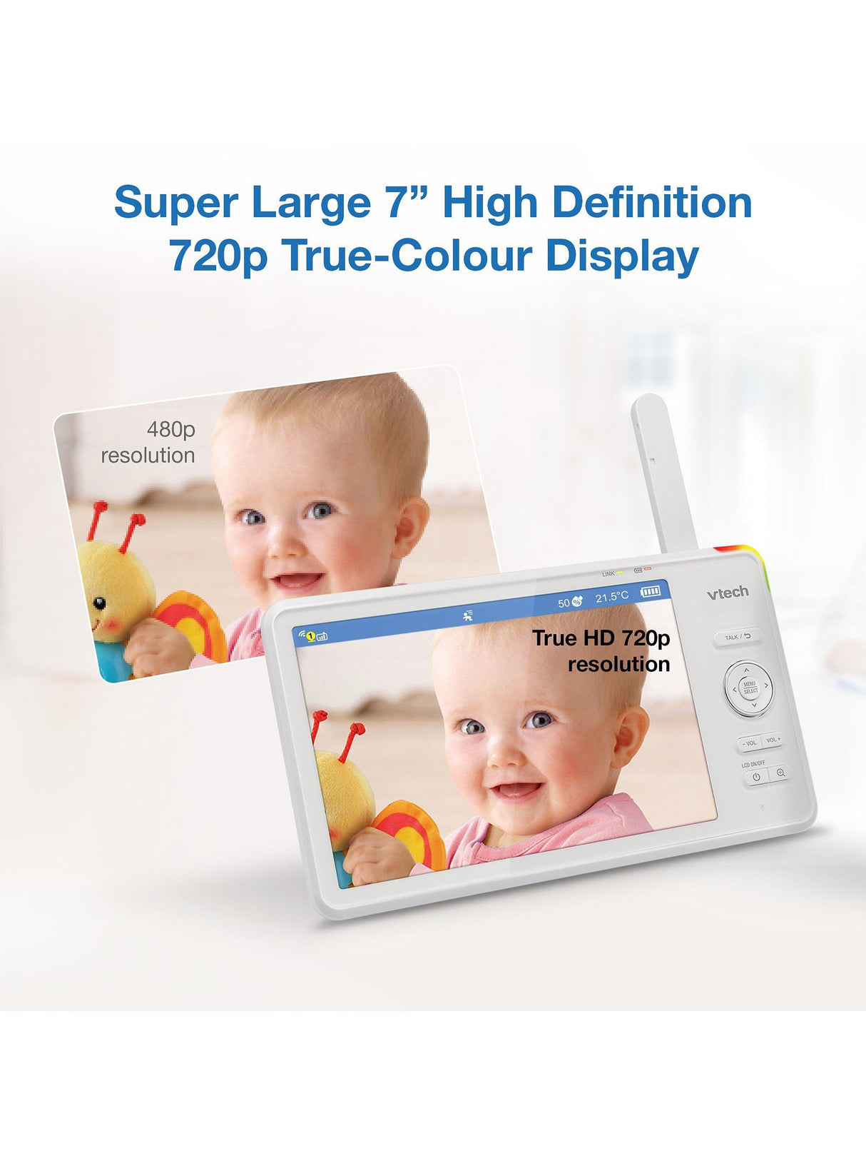 VTech RM7787HD 7 inch Over-The-Cot Wi-Fi Baby Monitor - Rechargeable Battery
