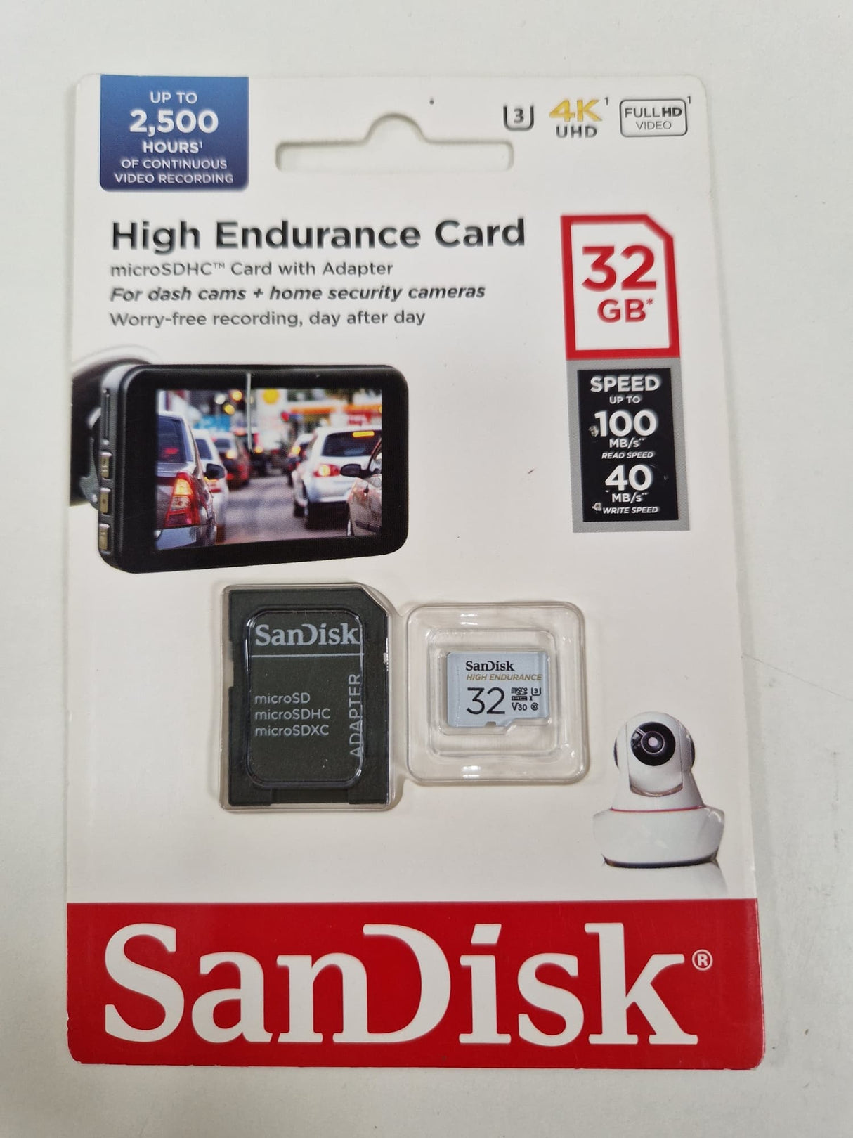 SanDisk High Endurance 32GB microSDHC Card U3 V30 Dash Cam CCTV Card White