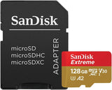 SanDisk Extreme SDSQXA1 128GB MicroSDXC UHS-I U3 A2 V30 160MB/s SD Adapter