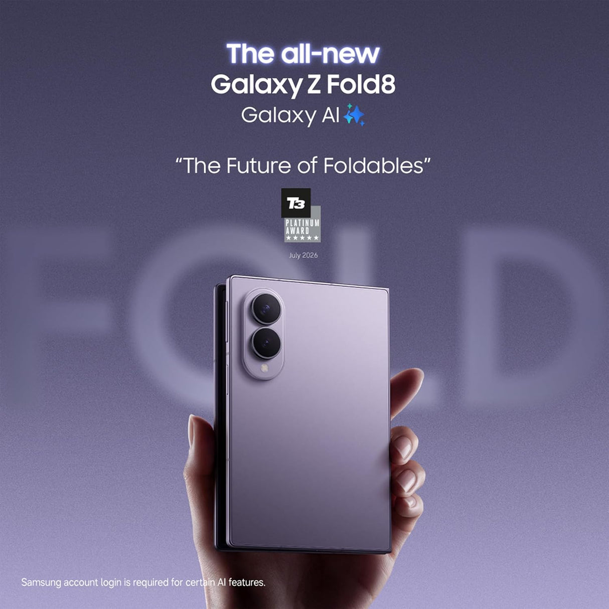 Samsung Galaxy Z Fold8 5G 256GB 12GB Dual SIM Lavender Foldable Smartphone