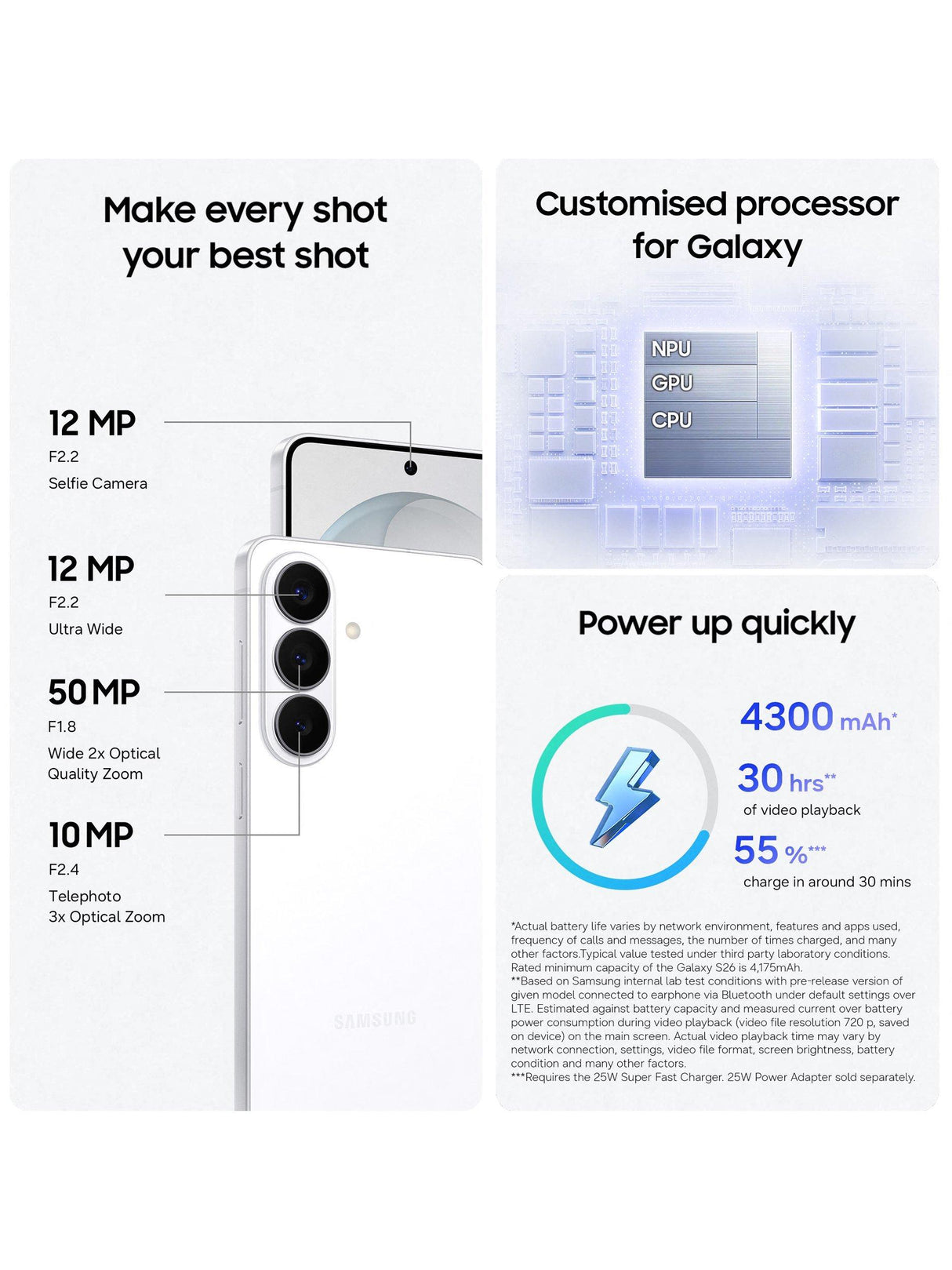 Samsung Galaxy S26 5G 6.3” Smartphone 12GB 256GB Unlocked SIM-Free - White