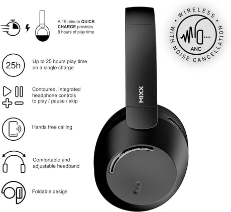 MIXX Audio StreamQ C4 ANC Over-Ear Wireless Noise Cancelling Headphone Black