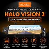 Road Angel Halo Vision 3 Front & Rear 4K 1080p Mirror Dash Cam 10in - Black