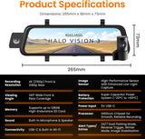 Road Angel Halo Vision 3 Front & Rear 4K 1080p Mirror Dash Cam 10in - Black