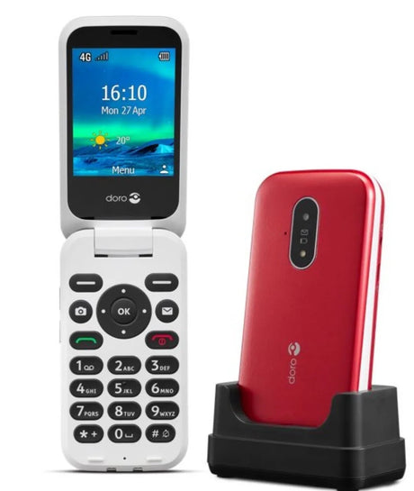Doro 6820 Flip Mobile Phone 128MB 4G 2.8'' SIM-Free Unlocked - Red & White